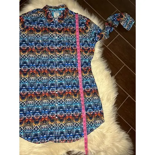 Panhandle Rough Stock western print pearl snap dress sz Large Blue