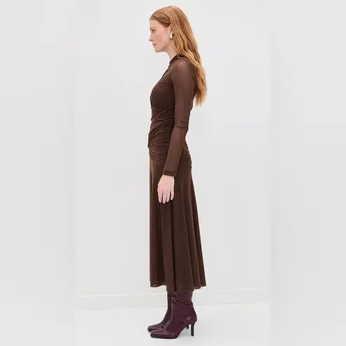WAYF Selene Ruched Long Sleeve Dress, Chocolate, Size Small, $89