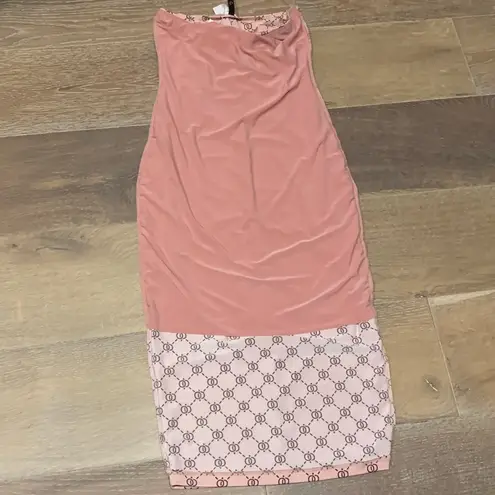 bodycon tube midi dress fancy print blush size S Pink