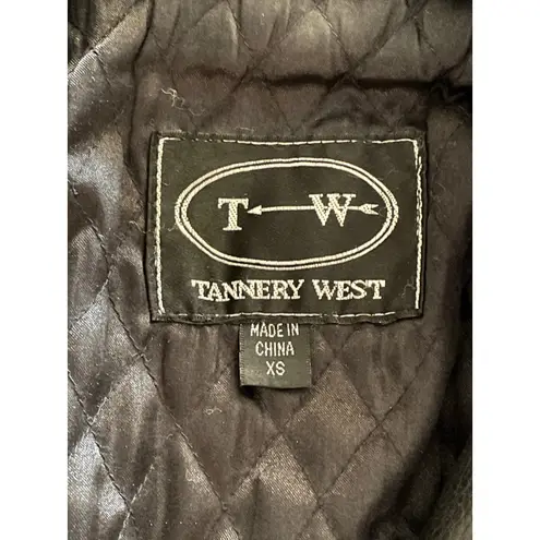 Tannery West 90s Black Leather Faux Fur Trim Coat size Small