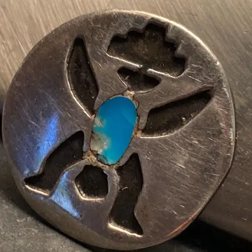 Vintage Southwestern Knifewing Kachina Turquoise Pin Brooch Silver