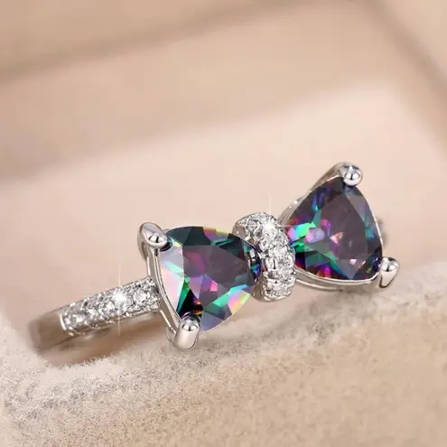 Butterfly Bow Cubic Zirconia Accent Silver Plated Ring sz 7