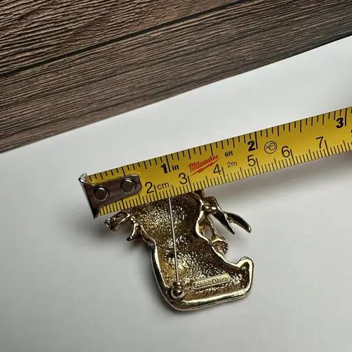 Panda Bear In Red Hat Brooch Pin Rhinestone & Enamel Scarlett O’Hara Gold