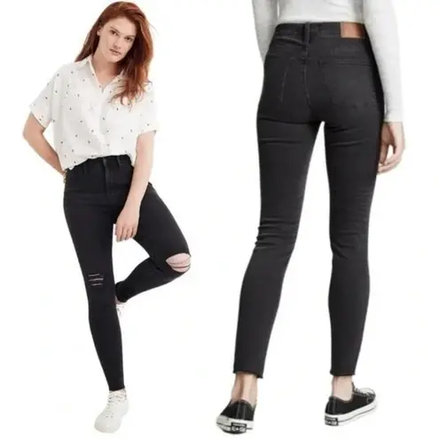 Madewell  9" High Riser Skinny Skinny Black Denim Ripped Knee Jeans Size 26