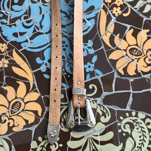 Tan Leather Belt with Silver Tone Buckle Sz: