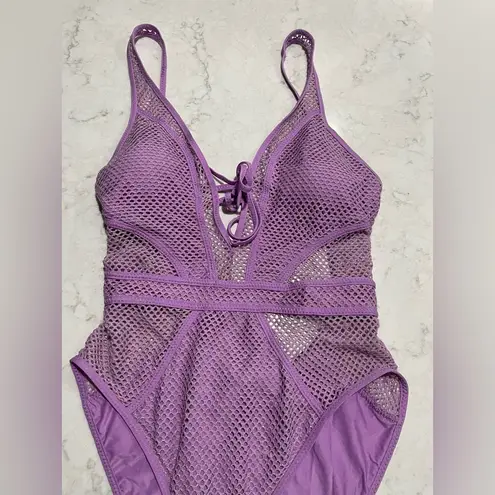 Becca New! Network Plunge-Neck One-Piece Swimsuit Lavender Sz Small $148