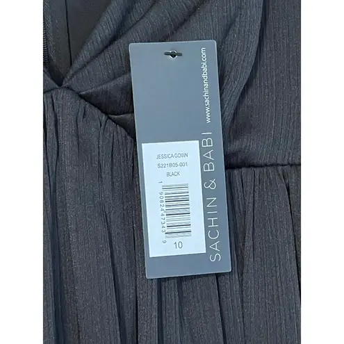 Sachin + Babi NEW Size 10 Jessica Crinkle Gorgette Empire Waist Maxi Gown Black - Image 7