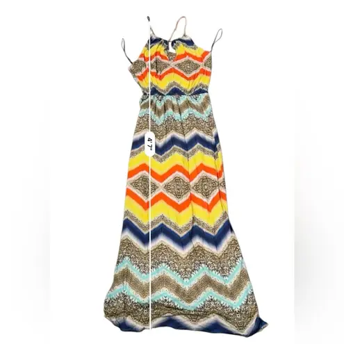 Milly Animal Print Multicolor Kaleidoscope Stripe Chevron Maxi Dress Sz M