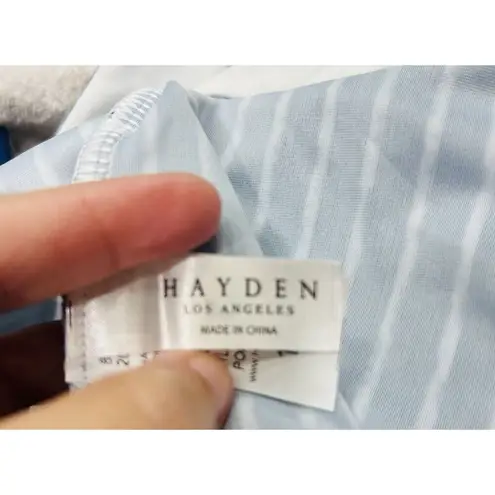 Hayden  Los Angeles Bathing Suit Vertical Blue White Stripes Deep V Plus Size 3XL