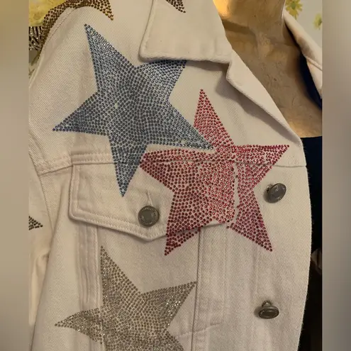 All The Stars Rhinestone Denim Jacket in White size M Size M