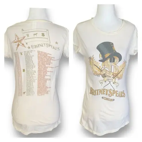 Y2K Brittney Spears Circus Concey Tour Cream Graphic Print Baby Tee Scoop Neck Black Size M