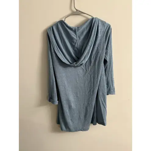 Tahari Womans Hooded Cardigan Sweater Small 100% Linen Long Line Open Front - Image 4