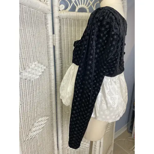 For Love & Lemons NWT XL Black Velvet White Eyelet Peplum Top Romantic Coquette
