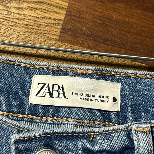 ZARA  Womens Jeans 10 Blue Straight High Rise Beaded Sequin Cotton Button Fly