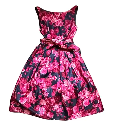 Jessica Howard Floral Fit & Flare Dress Navy Pink Sleeveless Size 6