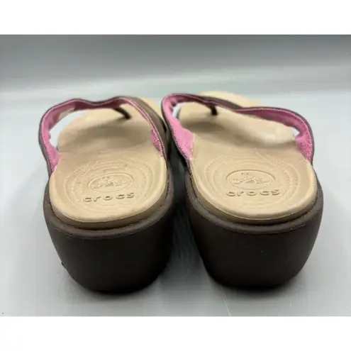 Crocs Women's  Brown Wedge Flip-Flops Size 6 Casual Summer Beach