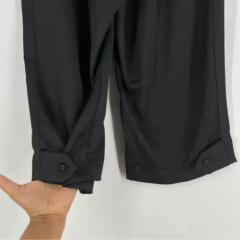 Locker Room Satin Black Adjustable Hem Relaxed Straight Leg Pleated Pull