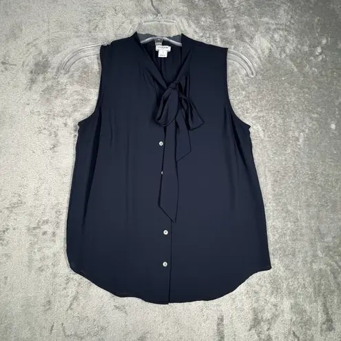 J Crew Shirt Womens XS Navy Blue Tie Neck Button Up Career Casual Versatile