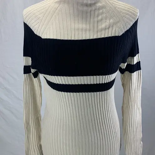 Jacqueline Ferrar Silk Mock Turtleneck Cream and Black Sweater Size Medi…