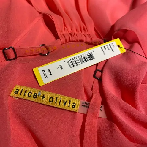 Alice + Olivia NWT  Hot Neon Pink 100% Silk Trapeze Hem Layered Dress shift Small