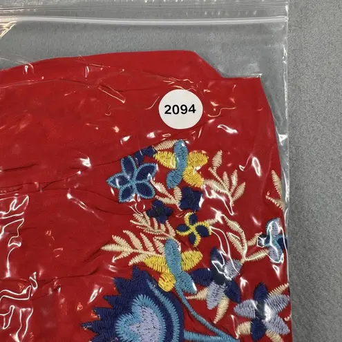 Southern Stitch Shirt Womens XL Red Embroidered Boho Tunic Top Floral Rayon