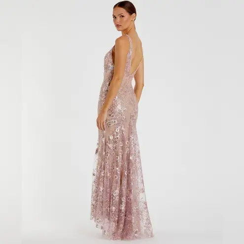 Mac Duggal 67481 Womens Floral Embellished Sleeveless Plunge Neck Gown Dress