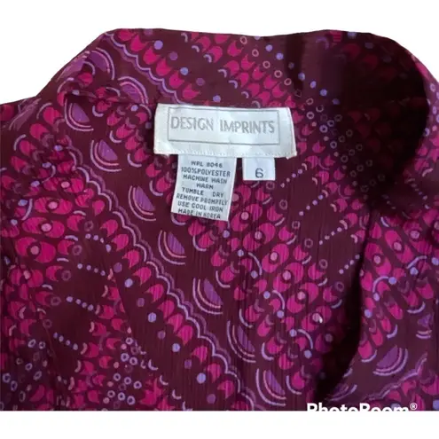 Vintage 80s Pink Maroon Print Midi Dress Size 6