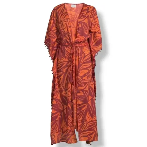 TRUE DESTINATIONS Floral Cover Up Kaftan Robe Maxi Size S Orange