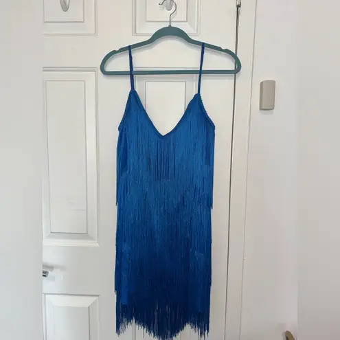 Showpo Royal Blue Fringe Mini Dress V