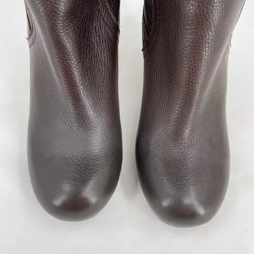 See By Chloe Tall Brown Leather Boots Wool Lined High Heeled Pebbled Size 37.5