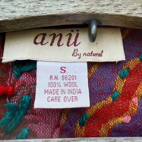 Anu Boho Wool Embroidered Multicolor Floral Fringe Jacket Art to Wear Small Pink