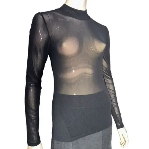 Babaton  Women’s Size M Black Fine Mesh Semi Sheer Long Sleeve Mock Turtleneck