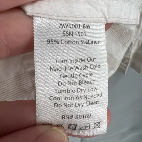 ATM Womens Shirt White Stripe Button Up Long Sleeve Lightweight Cotton Linen XS