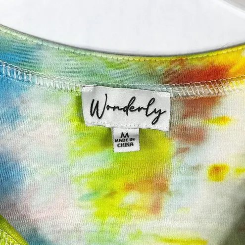 Wonderly Medium Top Confetti Cascade Tie Dye Handmade Peplum Green Pink 1152