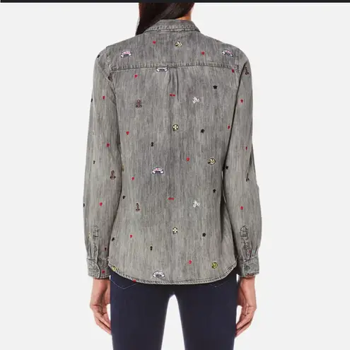 Scotch & Soda La Suite 105 All Over Embroidered Button Down Gray Denim Shirt