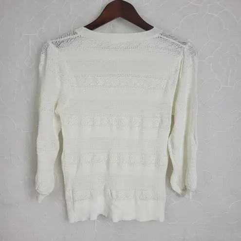 EE: Some Eyelet Knit Crewneck Long Sleeve Pullover Sweater White Size S
