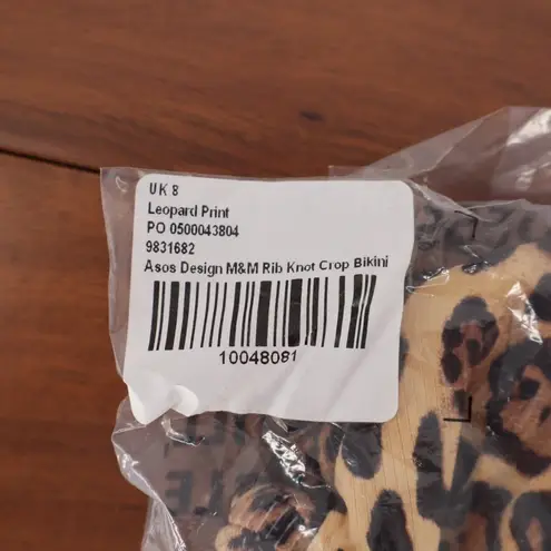 ASOS DESIGN Leopard Print Rib Knot Crop Bikini Top US 4 Brown Size 8