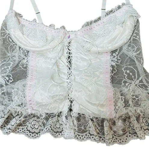 Frederick's of Hollywood Frederick’s Of Hollywood Vintage Lace Ruffle Corset Bustier Crop Top Size Small
