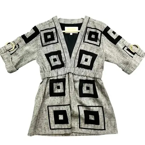 Lauren Moffatt Silk Wool Blend Square Pattern Top Gray Size M