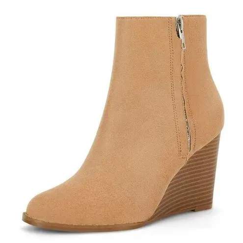 NEW Wedge Ankle Boots Chunky Pointed Toe Side Zipper 9 Tan