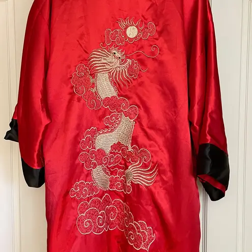 Red and Black Embroidered reversible, Kimono Robe. Free size Size L
