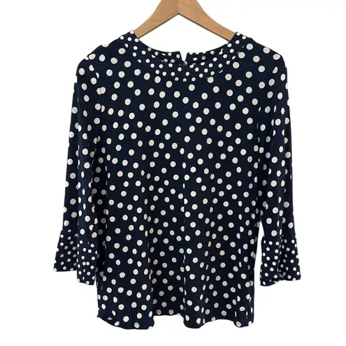 Boden Polka Dot 3/4 Bell Sleeve Top Navy White Polka Dots Size 10 Blue