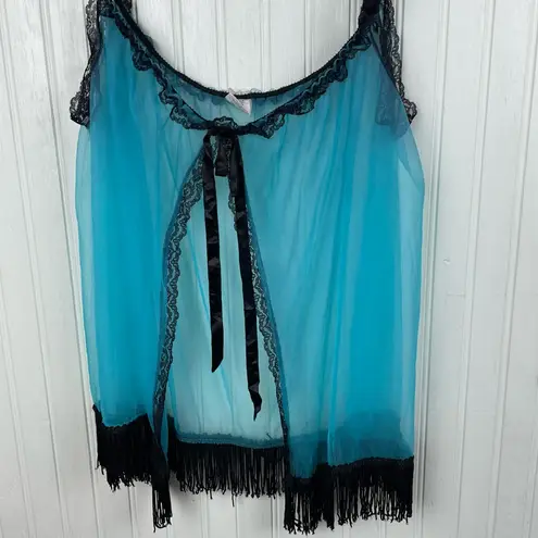 Vintage 50s 60s Movie Star Inc Lingerie Sheer Lace Fringe Nightie Top Coquette Blue Size undefined