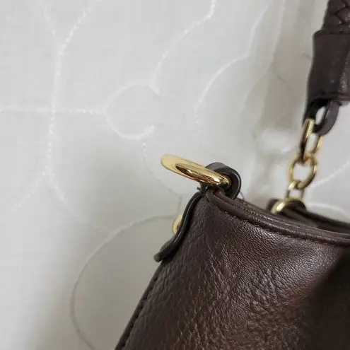 Black Rivet Womens Shoulder Bag Brown Leather Tweed Purse Buckle Strap Handbag