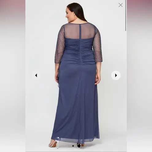 Alex Evenings NEW 3/4 Beaded Sleeve Ruched Cascade Dress Wedgewood Size 18W