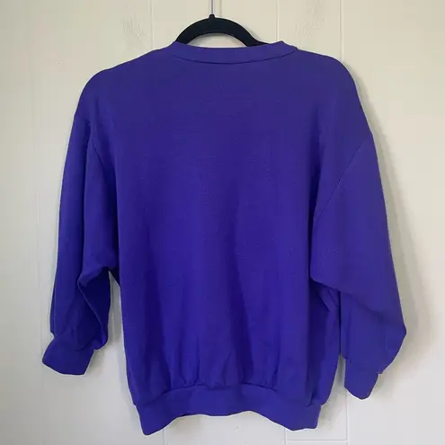 Vintage 80s 90s Purple Green 3/4 Sleeve Crop Sweater ~ Made In USA ~ Size S(4