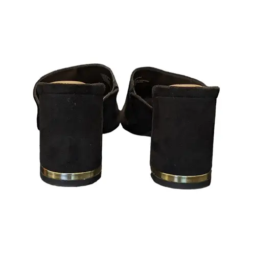 H by Halston H Halston Vegan Suede Sandals Spain Block Heel Gold Trim Womens 8 Heels Pumps