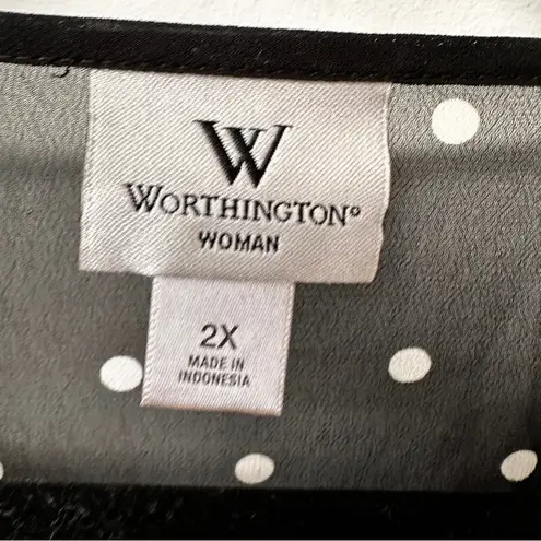 Worthington  Woman Sheer Black and white polka dot button down top sap sleeve