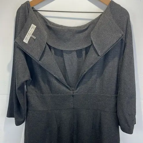 Trina Turk  Women’s Charcoal Gray Heather Pleated Front 3/4 Sleeve Dress Size 12