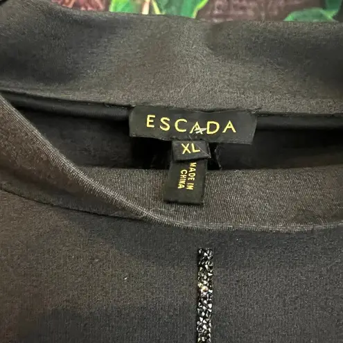 Escada Crewneck Blouse Turtleneck Rhinestone Glam Fringe Womens XL Gray Sweater